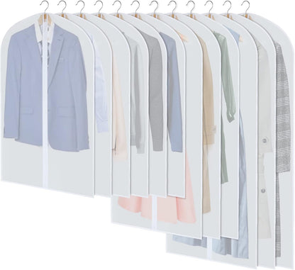 12-Pack Clear Clothes Garment Bag | PEVA Hanging Suit Storage