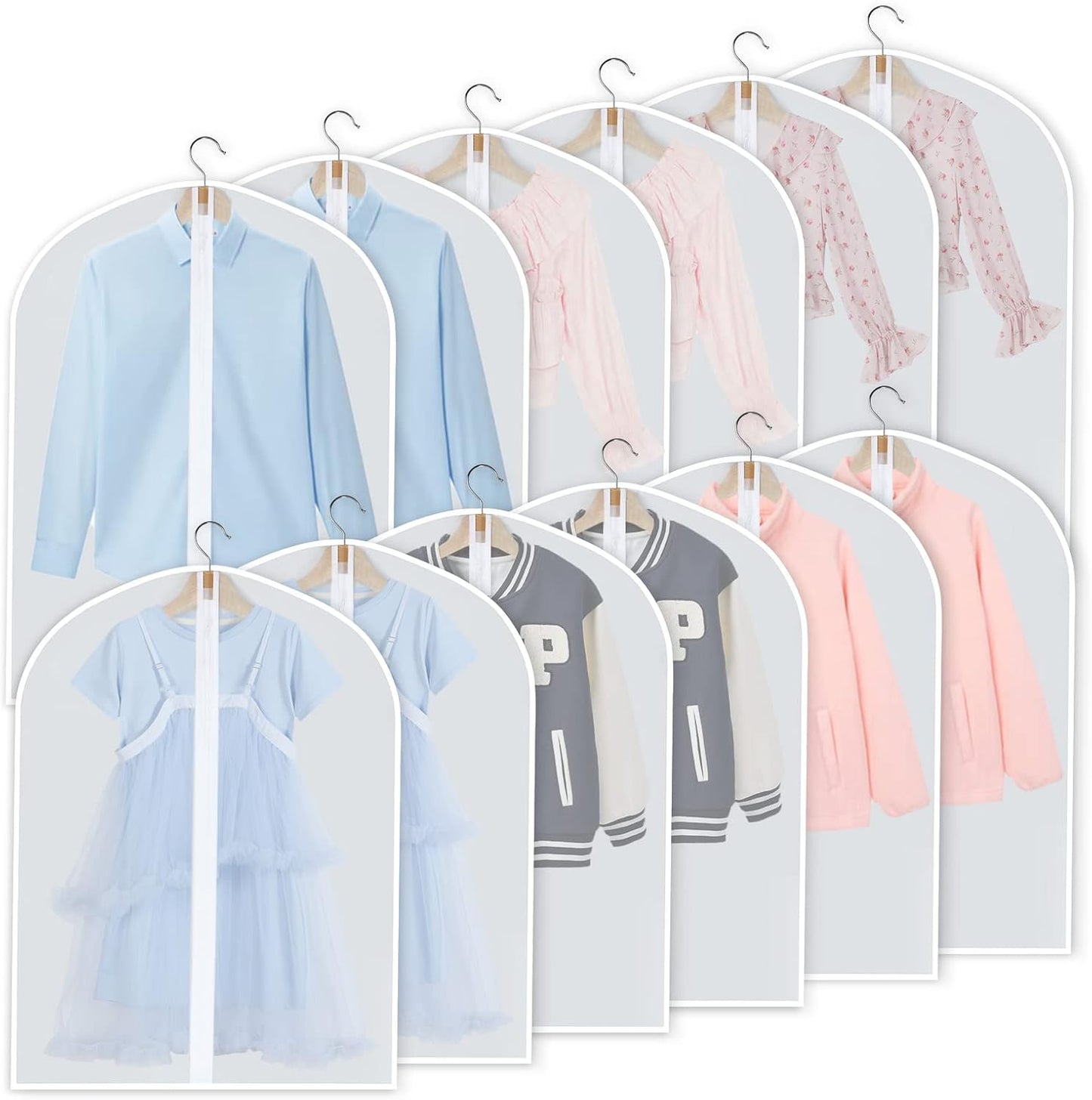 24-Pack Clear Clothes Garment Bag | PEVA Hanging Storage Covers