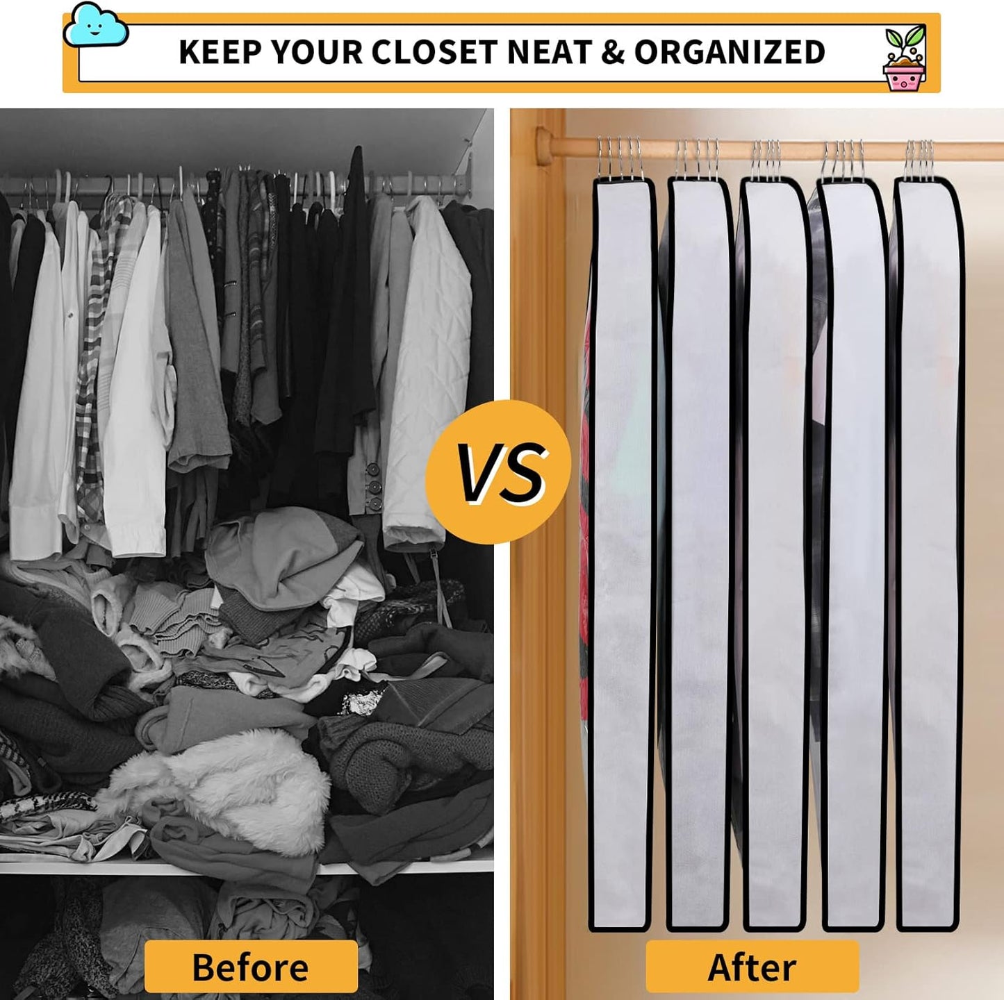 12-Pack Clear Clothes Garment Bag | PEVA Hanging Suit Storage
