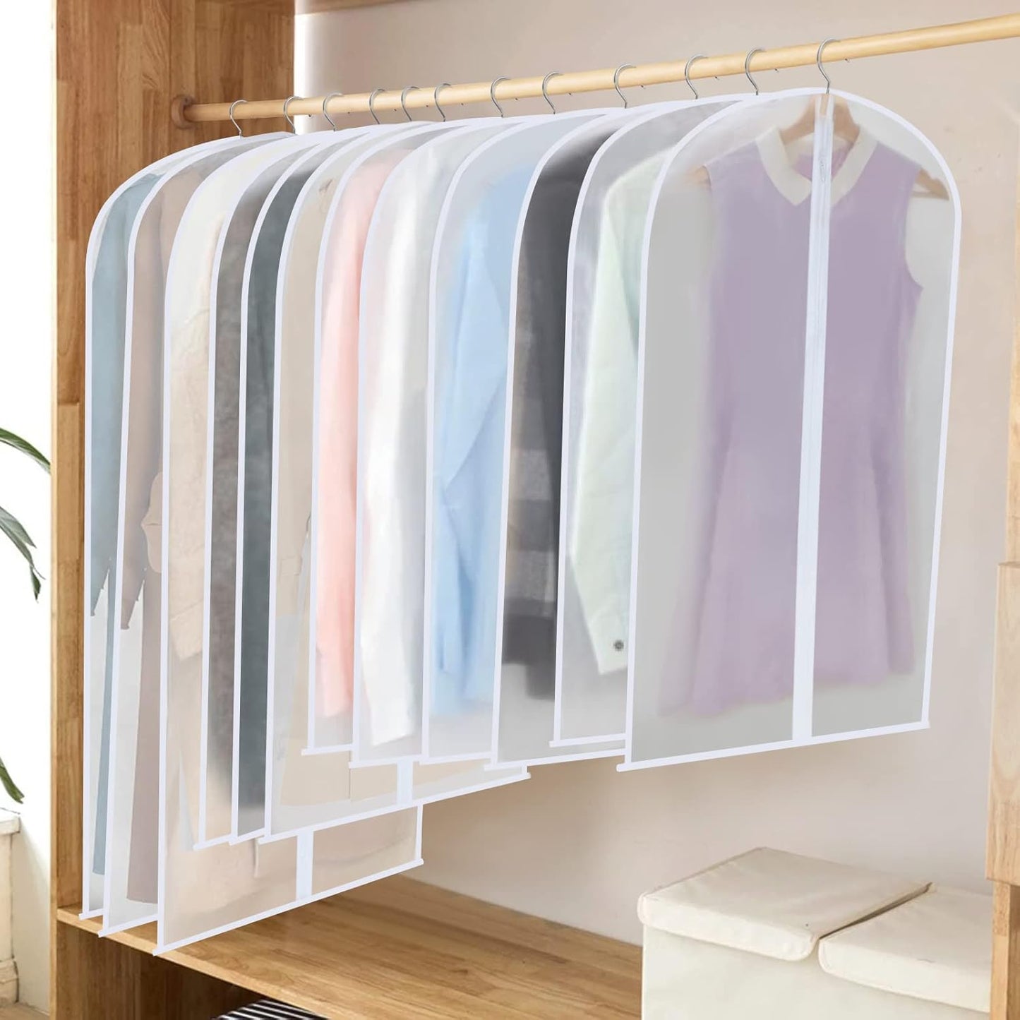 12-Pack Clear Clothes Garment Bag | PEVA Hanging Suit Storage
