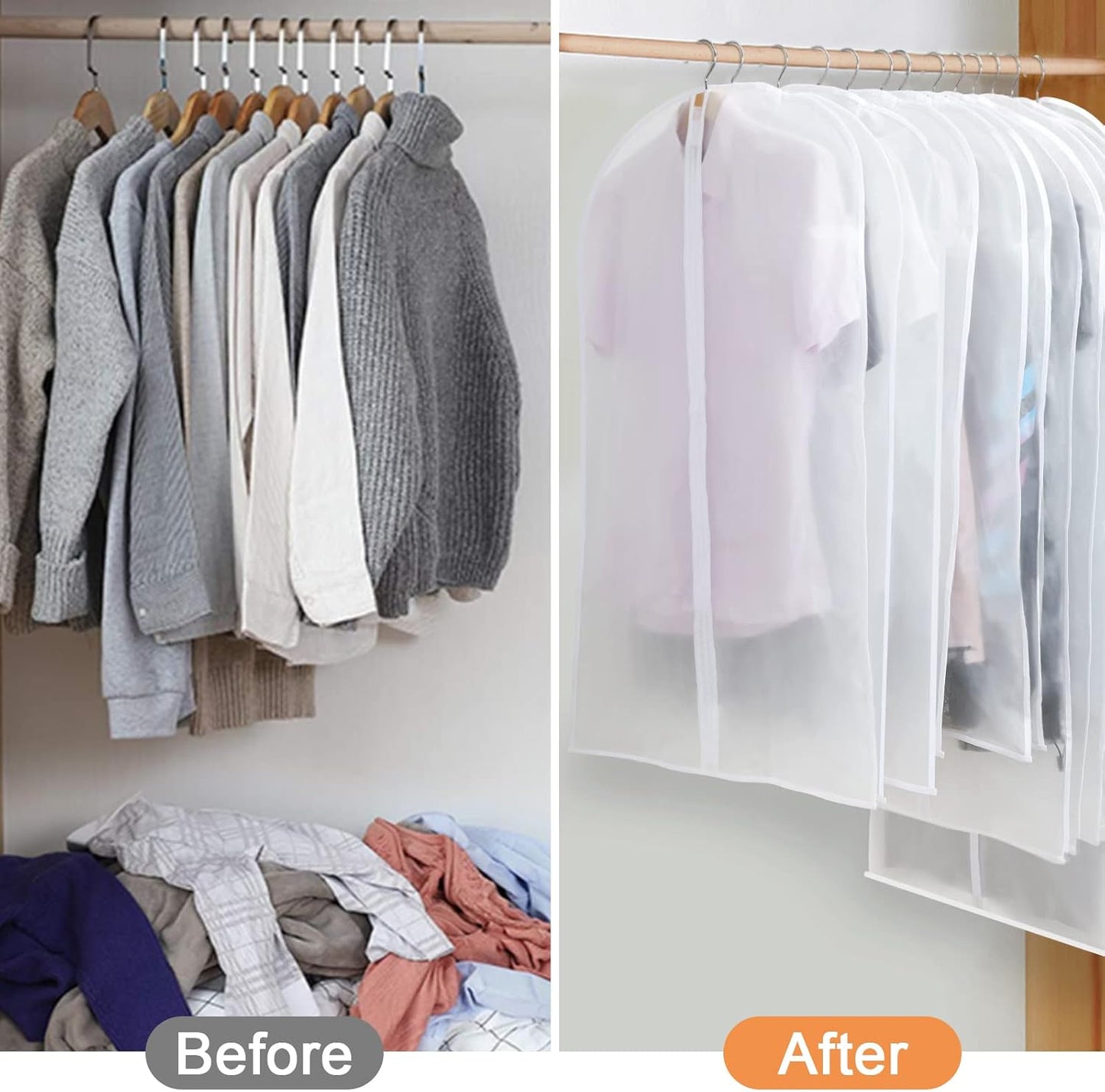 24-Pack Clear Clothes Garment Bag | PEVA Hanging Storage Covers
