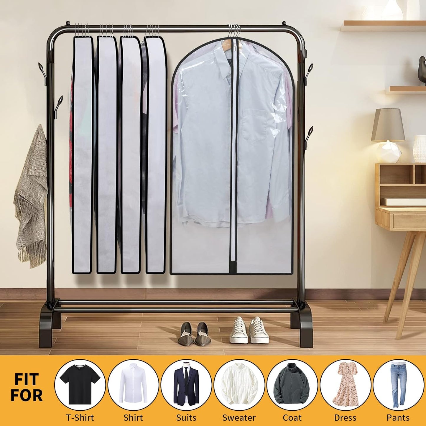 12-Pack Clear Clothes Garment Bag | PEVA Hanging Suit Storage